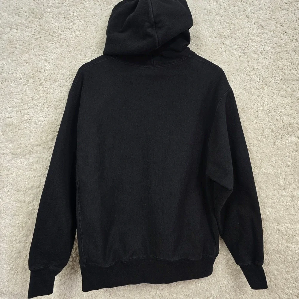Champion Hoodie Mens L Black Reverse Weave Chenille Script Patch 19 Pullover - Picture 5 of 12